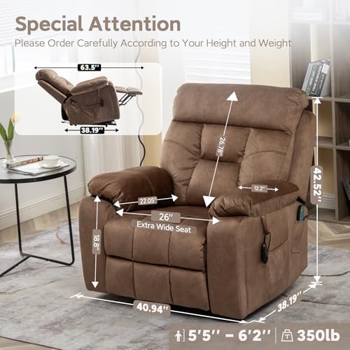 Cloud Power Lift Recliner with 26'' Extra Wide Seat for Large Weight Elderly, Maximum Weight 400lb, Velvet Comfort Lift Lazy Boy Recliner Chair with Massage and Lumbar Heat with Cup Holder and Pocket