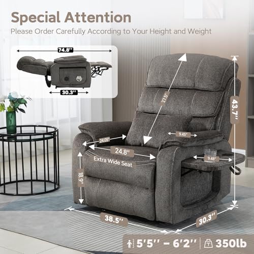 Multi-Functional Power Lift Recliner with Foldable Table, Charging Station, Lazy Boy Recliner Chair That Can Rest Flat. Lift Chairs Recliners for Elderly with Massage and Lumbar Heat