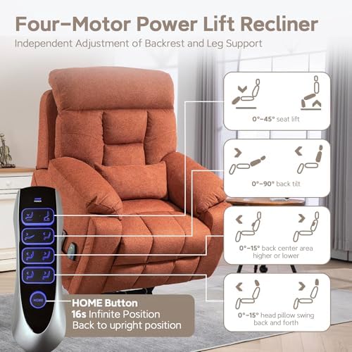 Extra Large Power Lift Recliner with Independently Adjustable Headrest, Lumbar, Backrest, Legrest Lift Lazy Boy Recliners Chairs for Elderly with Vibrating Leg Massage and Heated Seat