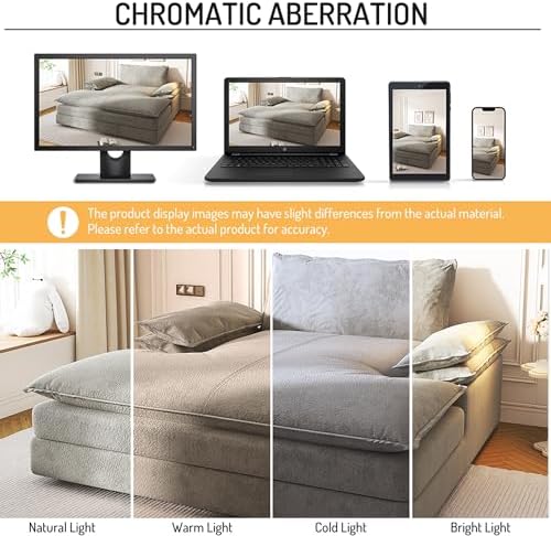 80'' Oversized Chaise Lounge Chair Indoor, Comfy Cloud Couch, Sleeper Sofa Bed, Deep Seat Loveseat Couch, Couches for Living Room, Reading Nook, or Bedroom (Grey)