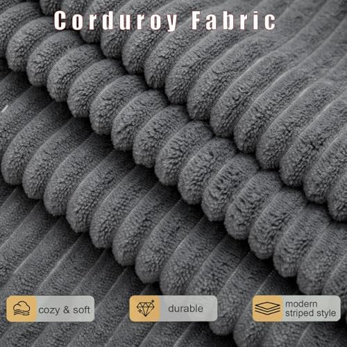 82'' Boneless Loveseat Sleeper Sofa, Convertible Sofa Bed with Side Pocket Cup Holders, Corduroy Pull Out Floor Couch with 5 Pillows, Folding Mattress Couch for Small Spaces No Assembly (Dark Grey)