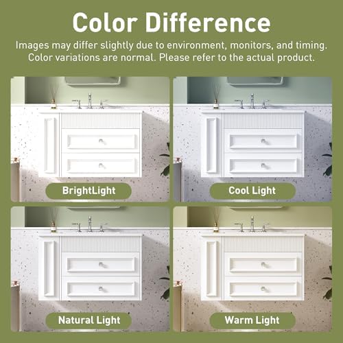 30 Inches Bathroom Vanity with Sink MDF, Wall Mounted Floating Cabinets w/Double Drawers, 3 Holes Single Ceramic Sink Combo Set Modern Storage Cabinet (White)