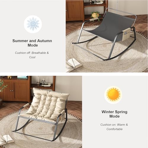 35'' Oversized Rocking Chair Nursery, Upholstered Glider Rocker Nursery Rocking Accent Chair, Recliner Armchair with Side Pocket, Comfy Side Living Room Chairs for Bedroom Nursing Room (White)