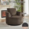 39.4'' Accent Chair for Living Room Chairs, 360° Swivel Accent Chairs, Upholstered Comfy Reading Chair for Bedroom Rotating Barrel Armchair with Metal Base for Apartment, Office (2, Dark Brown)