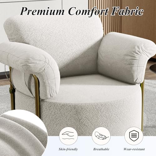 360° Swivel Accent Armchair, Deep Cushioned Seat Vanity Chair, Nursery Chair with Steel Structure Base, Swivel Chairs for Living Room, Bedroom, Baby Room (Round, Beige)