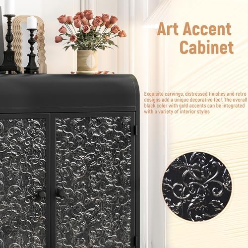 Accent Storage Cabinet with 2 Doors, Sideboard Steel Buffet Cabinet with Storage Embossed for Entryway Living Room Dining Room