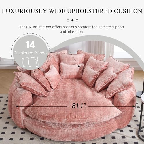 81.1" W Oversized Round Chair, Swivel Accent Chair Extra Large Knitted Chenille Living Room Chair (Pink)