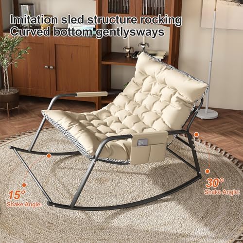 35'' Oversized Rocking Chair Nursery, Upholstered Glider Rocker Nursery Rocking Accent Chair, Recliner Armchair with Side Pocket, Comfy Side Living Room Chairs for Bedroom Nursing Room (White)