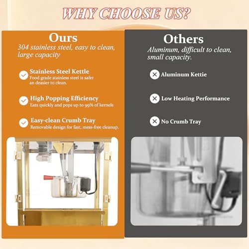 Upgraded 16oz Commercial Popcorn Machine with Cart, 850W Large Vintage Popcorn Maker for 15-20 People, Pop Corn Machine Makes Up to 80 Cups for Home Party(Black)