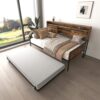 77'' Twin Daybed with Trundle, Farmhouse Daybed Sofa Bed Frame with Sliding Barn Door Headboard and Charging Station & LED Light for Bedroom and Guest Room
