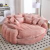 81.1" W Oversized Round Chair, Swivel Accent Chair Extra Large Knitted Chenille Living Room Chair (Pink)