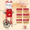 10 Oz Popcorn Machine with Cart, Popcorn Popper Makes Up to 40 Cups, Vintage Movie Theater Style Pop corn Machine with 304 Stainless-Steel Movie Night Supplies for Home (Red)