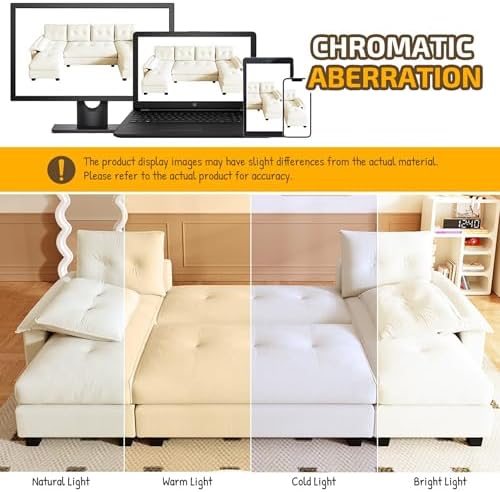 105" Sectional Couches for Living Room with Pull Out Bed, 2 in 1 Convertible U Shaped Couch Bed with Armrests & USB Ports, 5 Seat Comfy Sectional Modular Sleeper Sofa (Beige)