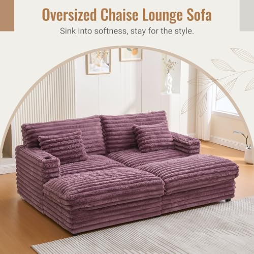83.5" Oversized Double Lounge Chaise, Cloud Plush Sofa Bed, Upholstered Cloud Sofa Deep Seat with USB Ports and Cup Holders, Modern Sleeper Loveseat Chair for Living Room Reading (Wine Red)