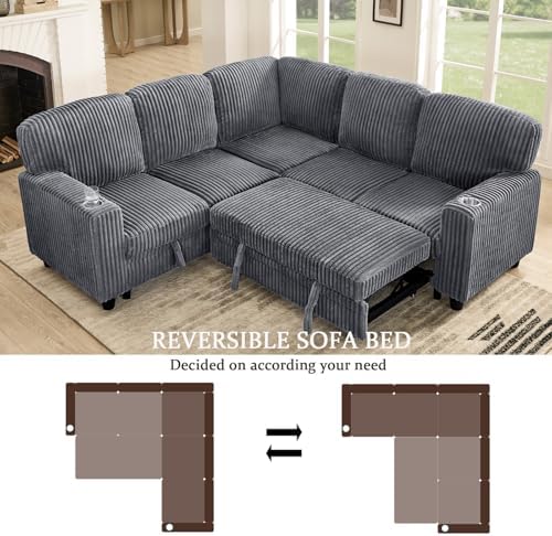 81'' Modular Sectional Sleeper Sofa with Pull Out Bed, U Shaped Sectional Couch with Storage & USB Charging, Extra Wide and Deep Seat Couches for Living Room (Grey)