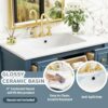 30" Bathroom Vanity with Sink Set, Vintage Bathroom Cabinet Vanity with Ceramic Basin, Extra Large Storage 5 Drawers, Solid Wood Frame Storage Cabinet (Blue)