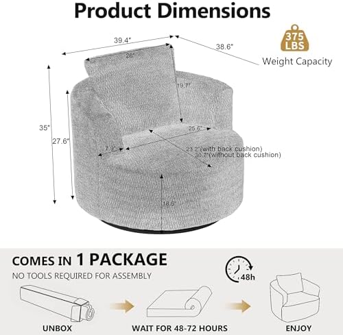 39.4'' Accent Chair for Living Room Chairs, 360° Swivel Accent Chairs, Upholstered Comfy Reading Chair for Bedroom Rotating Barrel Armchair with Metal Base for Apartment, Office (2, Dark Brown)