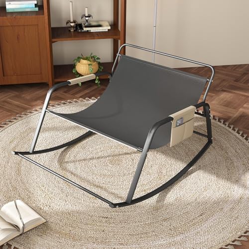 35'' Oversized Rocking Chair Nursery, Upholstered Glider Rocker Nursery Rocking Accent Chair, Recliner Armchair with Side Pocket, Comfy Side Living Room Chairs for Bedroom Nursing Room (White)