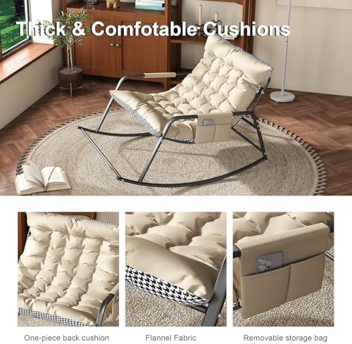 35'' Oversized Rocking Chair Nursery, Upholstered Glider Rocker Nursery Rocking Accent Chair, Recliner Armchair with Side Pocket, Comfy Side Living Room Chairs for Bedroom Nursing Room (White)