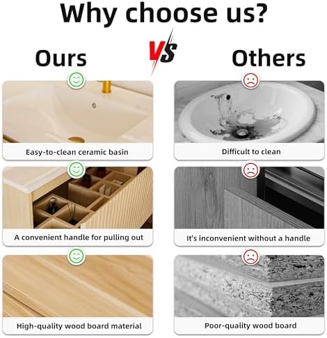 30'' Fluted Bathroom Vanity with Sink Combo, Floating Sink Bathroom Vanity Wall-Mounted Bath Room Vanities with Drawers, Bath Storage Cabinet (Wood)