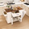 46" Kitchen Island on Wheels with Storage & Power Outlet - Movable Rustic Breakfast Bar Table, Wood Top with Adjustable Shelf & Drawer for Kitchen Dining Living Room