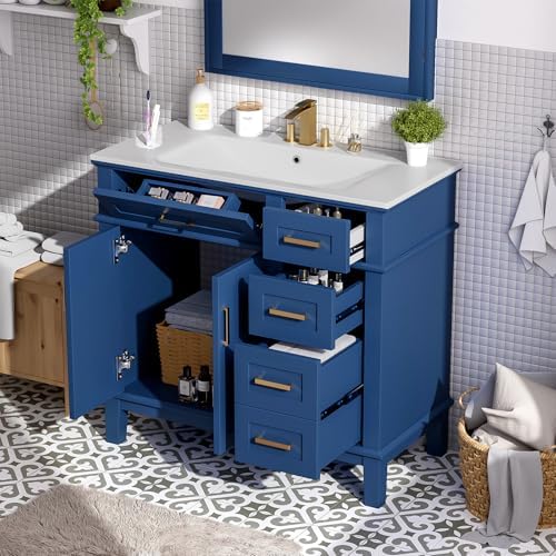 36" Bathroom Vanity with Sink, Modern Bathroom Cabinet, Single Basin Vanity Set with Storage Cabinet Doors Drawer for Guest Baths Master Suites or Rental Units,Small Bathrooms (Blue)