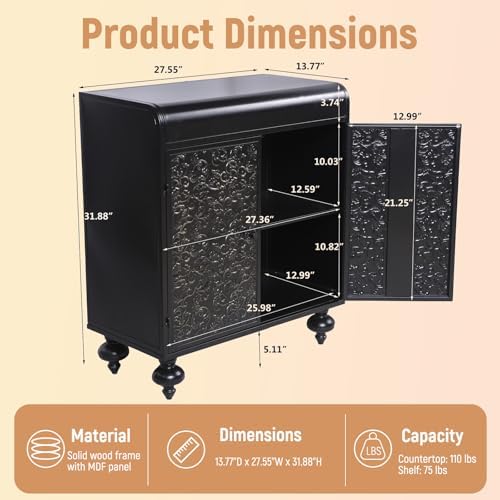 Accent Storage Cabinet with 2 Doors, Sideboard Steel Buffet Cabinet with Storage Embossed for Entryway Living Room Dining Room