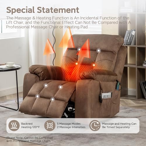 Cloud Power Lift Recliner with 26'' Extra Wide Seat for Large Weight Elderly, Maximum Weight 400lb, Velvet Comfort Lift Lazy Boy Recliner Chair with Massage and Lumbar Heat with Cup Holder and Pocket