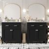 60" Modern Bathroom Vanity with Double Vanities, Double Ceramic Sinks, Adjustable Shelf, Soft Close Doors and Flip Drawer, Large Bathroom Vanity Sink Set (Black)