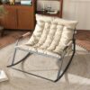 35'' Oversized Rocking Chair Nursery, Upholstered Glider Rocker Nursery Rocking Accent Chair, Recliner Armchair with Side Pocket, Comfy Side Living Room Chairs for Bedroom Nursing Room (White)