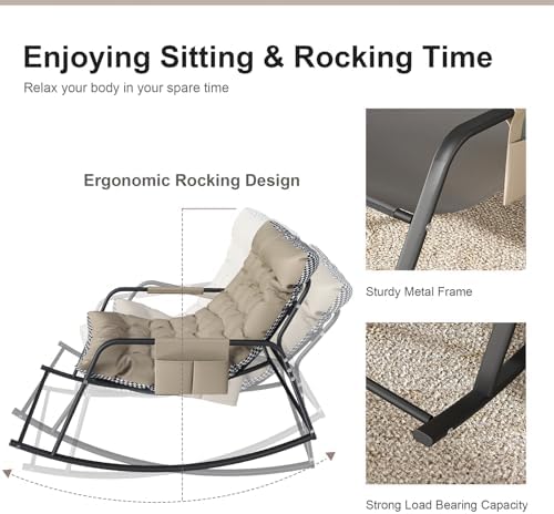 35'' Oversized Rocking Chair Nursery, Upholstered Glider Rocker Nursery Rocking Accent Chair, Recliner Armchair with Side Pocket, Comfy Side Living Room Chairs for Bedroom Nursing Room (White)