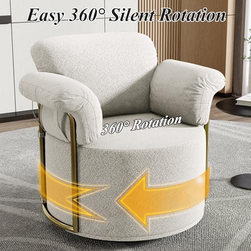 360° Swivel Accent Armchair, Deep Cushioned Seat Vanity Chair, Nursery Chair with Steel Structure Base, Swivel Chairs for Living Room, Bedroom, Baby Room (Round, Beige)