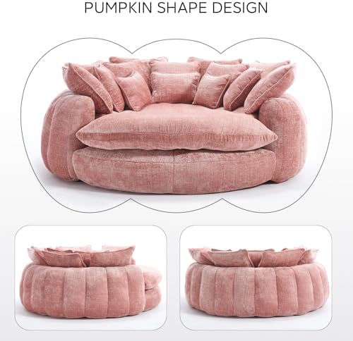 81'' Round Couch Bed Boneless Cloud Sofa, Pink Extra Wide and deep | Memory Foam | Loveseat | No Assembly | Living Room