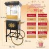 Upgraded 16oz Commercial Popcorn Machine with Cart, 850W Large Vintage Popcorn Maker for 15-20 People, Pop Corn Machine Makes Up to 80 Cups for Home Party(Black)
