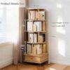 5 Tier Rotating Bookshelf with Swivel Wheels, Round Revolving Bookcase, 360° Rotation Book Shelf Tower Kids Adult, Narrow Rolling Bookshelves for Small Space, Corner, Bedroom (Wood, 5 Tier + Wheels)