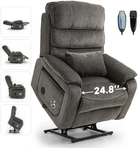 Multi-Functional Power Lift Recliner with Foldable Table, Charging Station, Lazy Boy Recliner Chair That Can Rest Flat. Lift Chairs Recliners for Elderly with Massage and Lumbar Heat