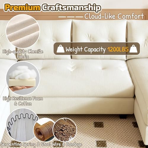 105" Sectional Couches for Living Room with Pull Out Bed, 2 in 1 Convertible U Shaped Couch Bed with Armrests & USB Ports, 5 Seat Comfy Sectional Modular Sleeper Sofa (Beige)