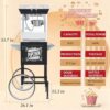 Popcorn Machine with Cart, Popcorn Maker with 8 Oz Kettle Makes Up to 32 Cups, Vintage Movie Theater Style Pop corn Machine with 304 Stainless-Steel Movie Night Supplies for Home (Black)