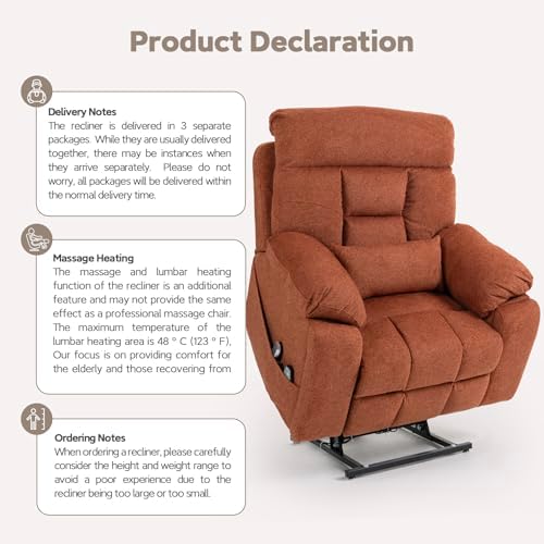 Extra Large Power Lift Recliner with Independently Adjustable Headrest, Lumbar, Backrest, Legrest Lift Lazy Boy Recliners Chairs for Elderly with Vibrating Leg Massage and Heated Seat