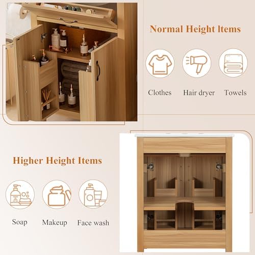 60'' Bathroom Vanity with Ceramic Sink Combo, Freestanding Double Bathroom Vanities with 4 Soft Close Doors, 2 Flip Drawer, Adjustable Shelf, Modern Storage Cabinet for Small Bathrooms (60 Inch)