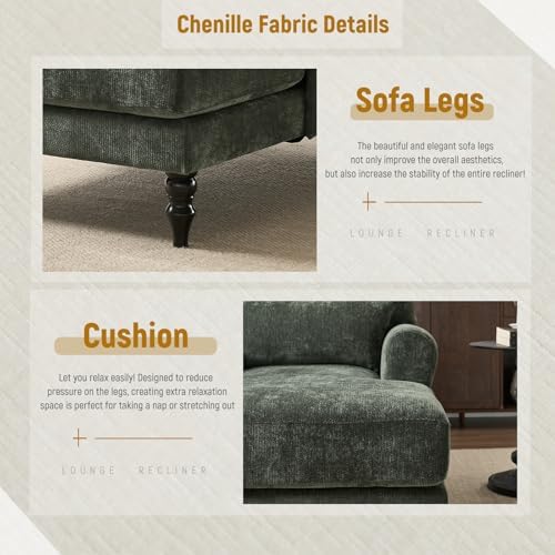 Accent Chair, 51'' Modern Armchair for Living Room, Upholstered High Back Lazy Sleeper Armchair Recliner for Woman, Chaise Lounge Chair Indoor, Single Reading Sofa Chair with Wood Legs (Green)