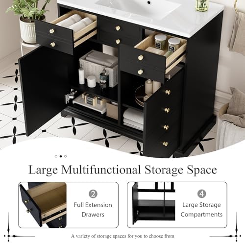 30'' Bathroom Vanity with Ceramic Sink Combo, Solid Wood Frame Bathroom Storage Cabinet, Freestanding Vanity Set with 2 Drawers & Soft Closing Doors (30'')