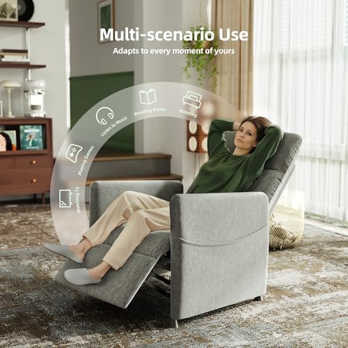 Power Recliner Chair for Adults, Lazy Linen Electric Recliner with Side Pocket, Small Nursery Recliner Whit Tall Back Living Room Chairs, Home Theater & Small Spaces for Woman (Light Grey)