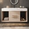 39.4'' Bathroom Vanity with Sink, Floating Ceramic Sink Bathroom Vanity with Countertop Multi-Layer Solid Wood Cabinet Soft-Close Drawers Open Shelf Storage (Oak, 39.4''-Countertop)
