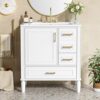 Bathroom Vanity, 30" Bathroom Vanity with Sink, Modern Storage Cabinet with 3 Drawers & 1 Door, Freestanding Bathroom Vanities, Solid Wood Frame for Small Space 30'' x 18'' x 34'' (White)