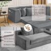 82'' Boneless Loveseat Sleeper Sofa, Convertible Sofa Bed with Side Pocket Cup Holders, Corduroy Pull Out Floor Couch with 5 Pillows, Folding Mattress Couch for Small Spaces No Assembly (Dark Grey)