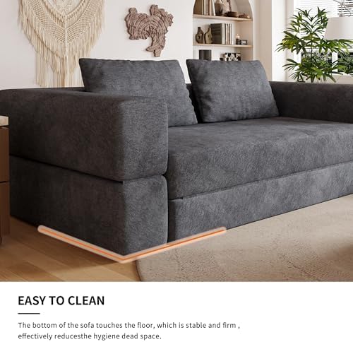 78 Inch Futon Sofa Bed, 2-in-1 Folding Convertible Sofa Bed, Oversized Chenille Upholstered Boneless Couch, Loveseat Sleeper Bed Floor Couch Modular Futon Couches for Living Room Bedroom (Grey)