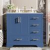 36" Bathroom Vanity with Ceramic Sink Combo, Freestanding Modern Bathroom Storage Vanity Cabinet with 2 Soft-Closing Doors & 4 Drawers, Bathroom Vanities, Solid Wood Frame, Storage Cabinet (Blue)
