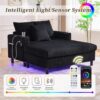 56'' Oversized Chaise Lounge Chair Indoor, Comfy Corduroy Chaise Sofa Recliner Bed Upholstered Sleeper Couch Bed with USB Charging, LED, Cup Holder, Side Pocket for Living Room (Balck)