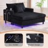 56'' Oversized Chaise Lounge Chair Indoor, Comfy Corduroy Chaise Sofa Recliner Bed Upholstered Sleeper Couch Bed with USB Charging, LED, Cup Holder, Side Pocket for Living Room (Balck)